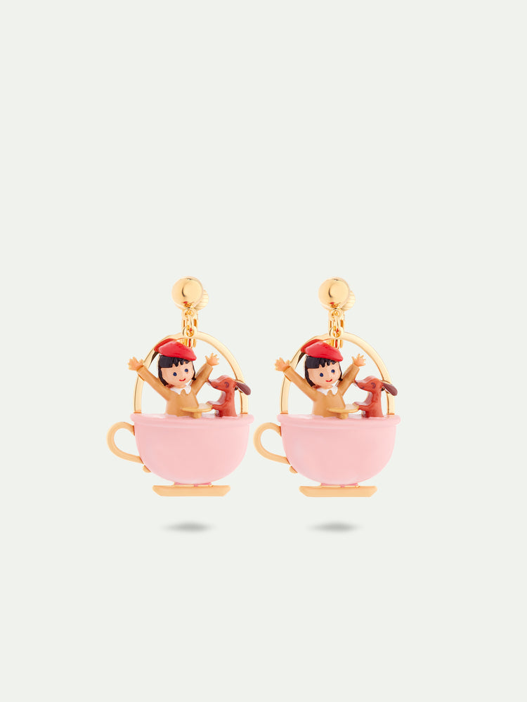 N2 Little Girl and Dachshund on a Merry-Go-Round Clip-On Earrings