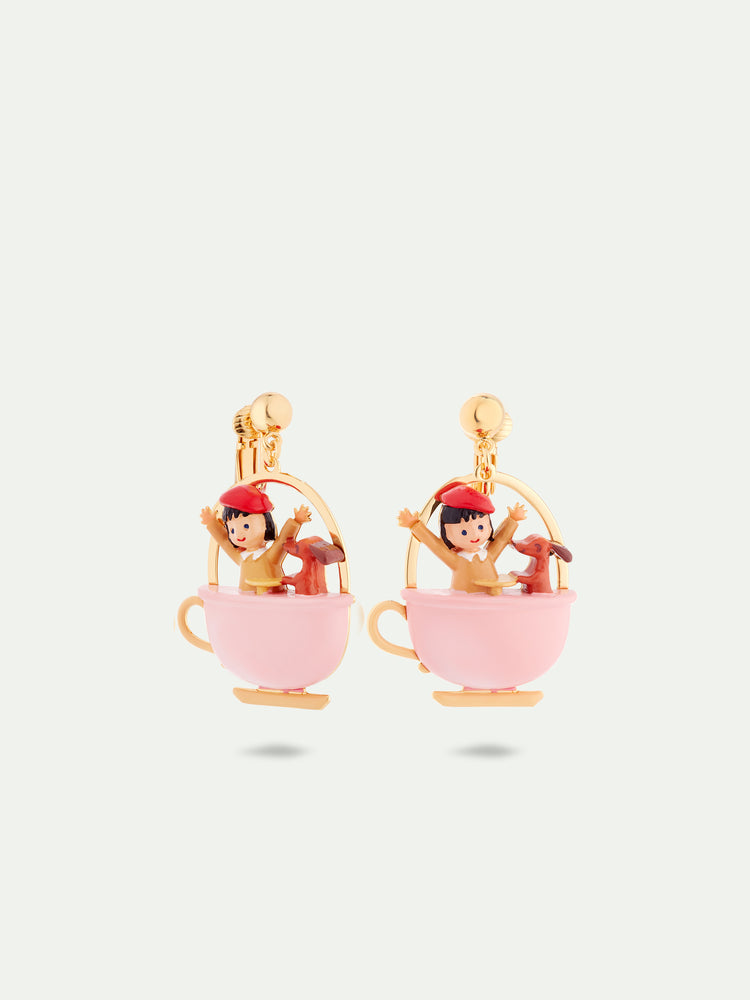 N2 Little Girl and Dachshund on a Merry-Go-Round Clip-On Earrings