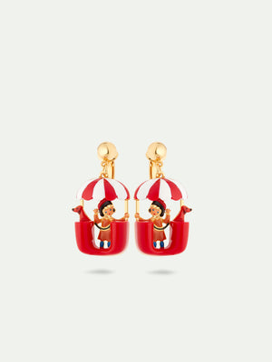 N2 Little Girl and Dachshund on a Ferris Wheel Clip-On Earrings