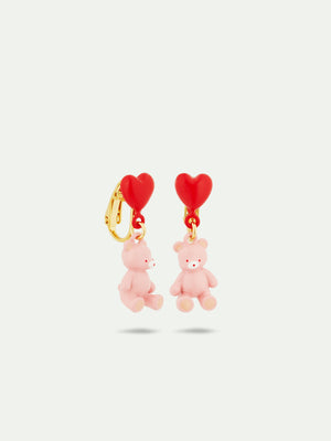 N2 Teddy Bear and Heart Balloon Clip-On Earrings