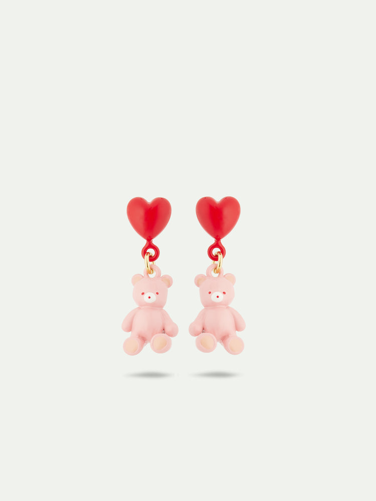 N2 Teddy Bear and Heart Balloon Post Earrings