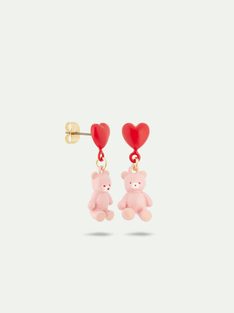 N2 Teddy Bear and Heart Balloon Post Earrings