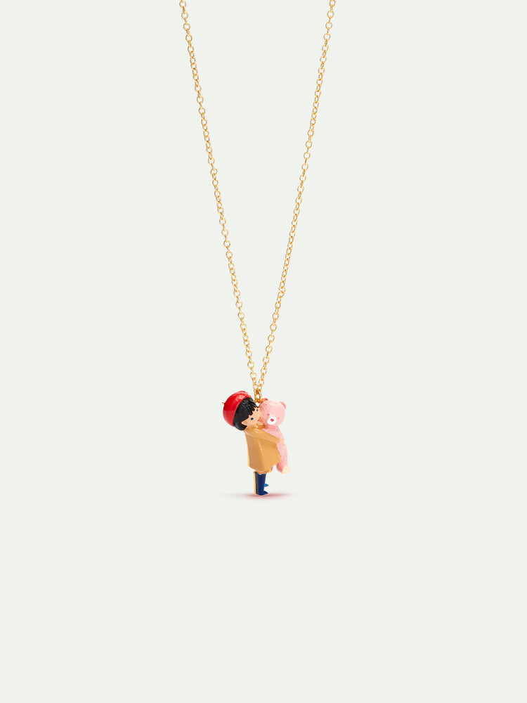 N2 Little Girl and Teddy Bear Pendant Necklace