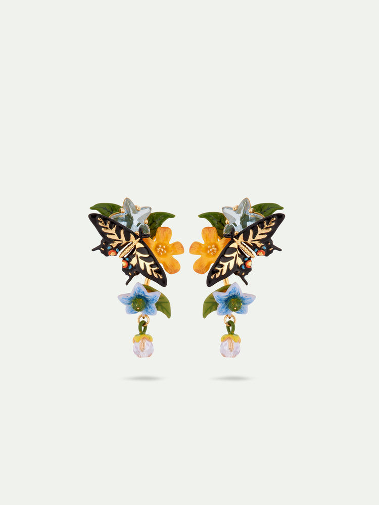 Butterfly, Flower and Hanging Pearl Post Earrings