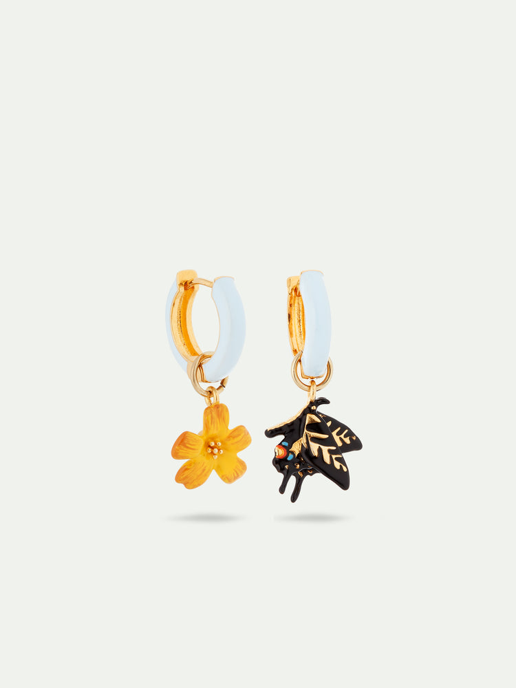 Asymmetrical Butterfly and Jasmine Flower Post Earrings