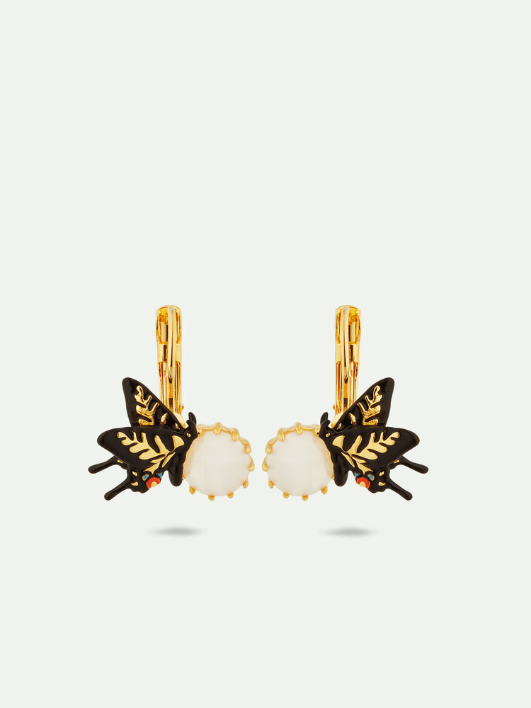 Butterfly and Faceted Glass Sleeper Earrings