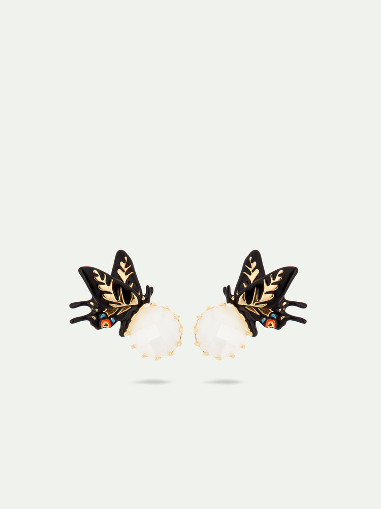 Butterfly and Faceted Glass Post Earrings