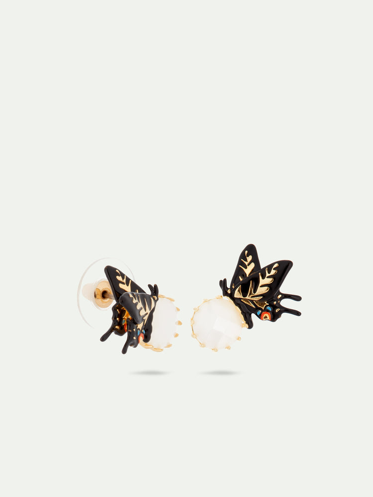 Butterfly and Faceted Glass Post Earrings