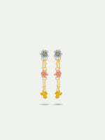 Dangle Post Earrings with 3 Colorful Jasmine Flowers