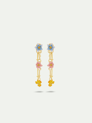 Dangle Post Earrings with 3 Colorful Jasmine Flowers