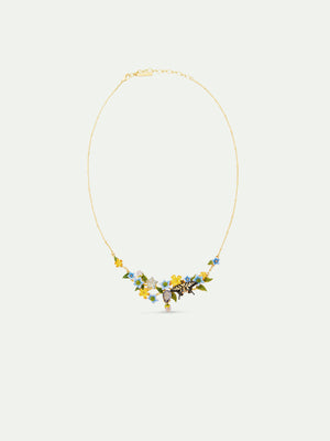 Butterfly, Jasmine Flowers and Faceted Glass Statement Necklace