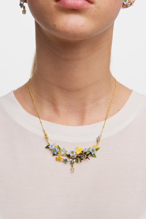 Butterfly, Jasmine Flowers and Faceted Glass Statement Necklace