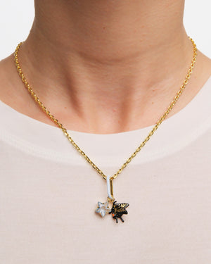 Butterfly and Faceted Star Charm Pendant Necklace