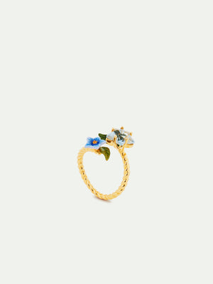 Faceted Star and Blue Jasmine Flower Adjustable You and Me Ring