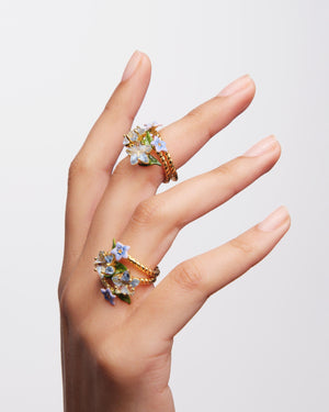 Faceted Star and Blue Jasmine Flower Adjustable You and Me Ring