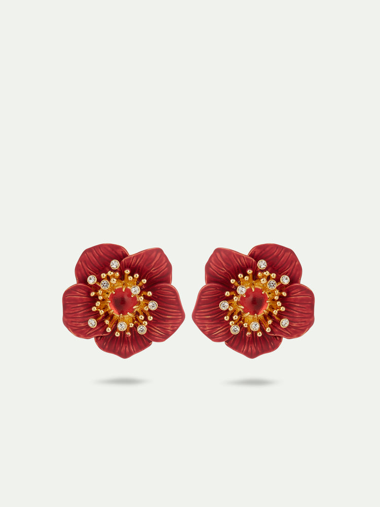 Red Hellebore Christmas Flower Post Earrings