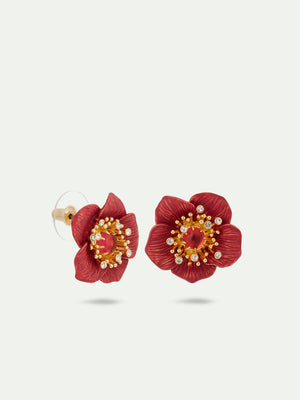 Red Hellebore Christmas Flower Post Earrings