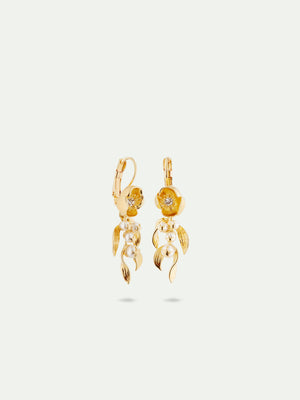 Flower and Golden Beads Sleeper Earrings