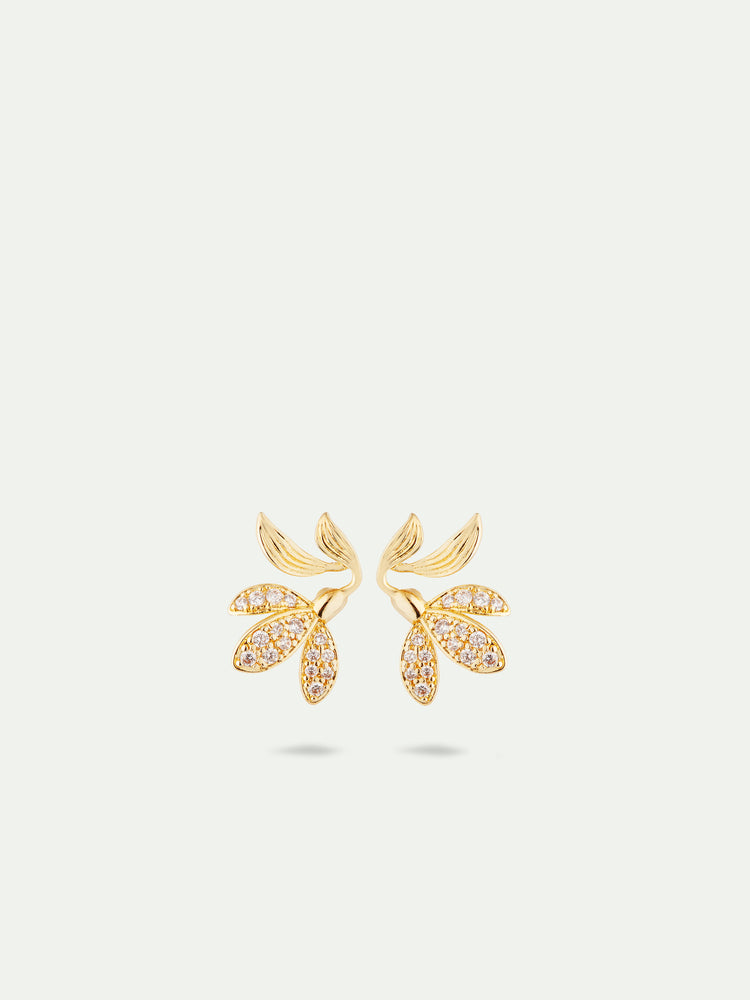 Leaves Paved with Cubic Zirconia Post Earrings