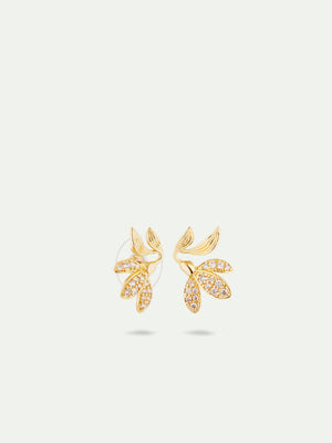 Leaves Paved with Cubic Zirconia Post Earrings