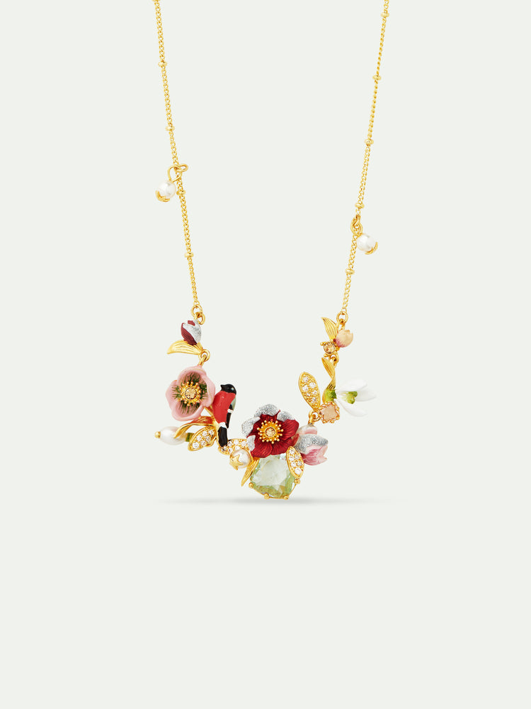 Hellebore Flower, Snowdrops, Bullfinch and Mistletoe Statement Necklace