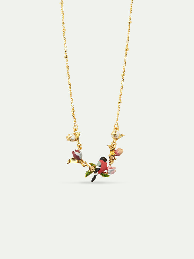 Hellebore Flower and Bullfinch Statement Necklace