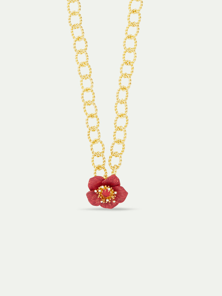 Red Hellebore Flower Pendant Necklace