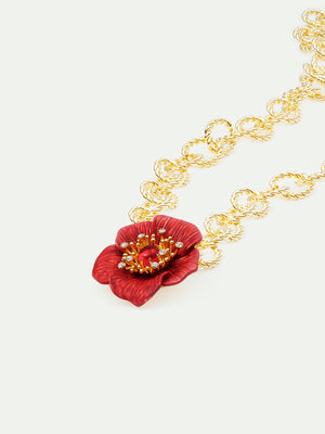 Red Hellebore Flower Pendant Necklace