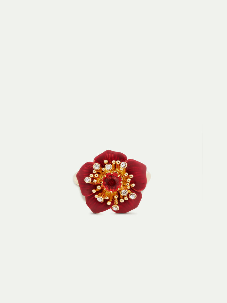 Fine Ring With Red Hellebore Flower