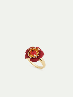 Fine Ring With Red Hellebore Flower