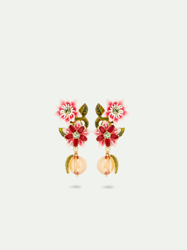 Passion Flower and Glass Bead Clip-On Earrings