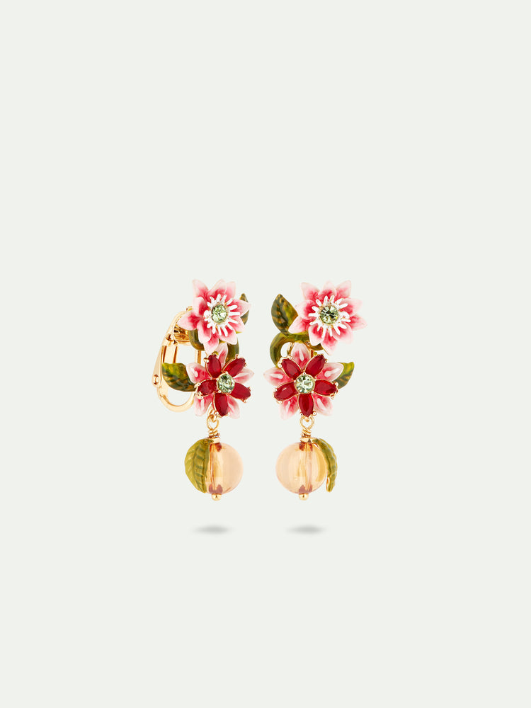 Passion Flower and Glass Bead Clip-On Earrings