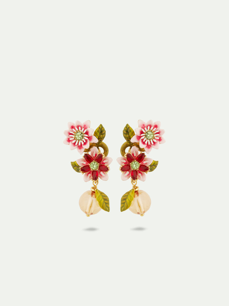 Passion Flower and Glass Bead Post Earrings