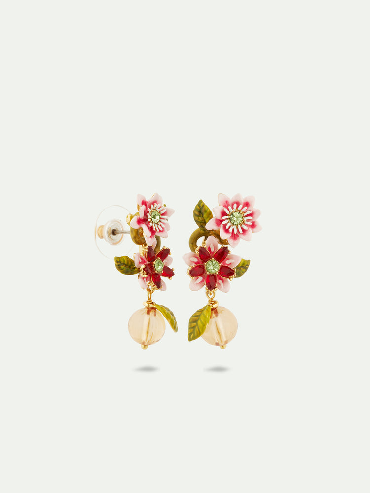 Passion Flower and Glass Bead Post Earrings