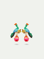 Peacock and Faceted Glass Pear Post Earrings