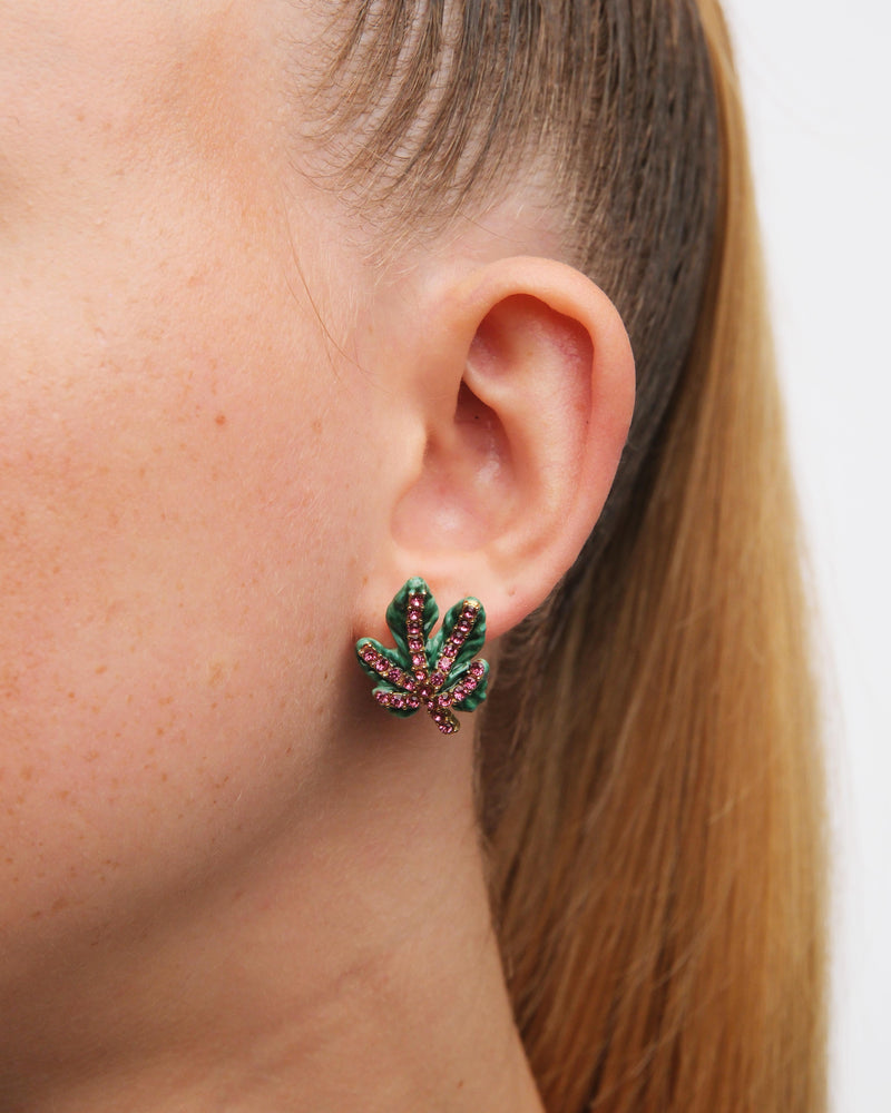 Vine Leaf and Faceted Crystal Clip-On Earrings