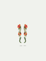 Green Snake and Dahlia Flower Post Earrings