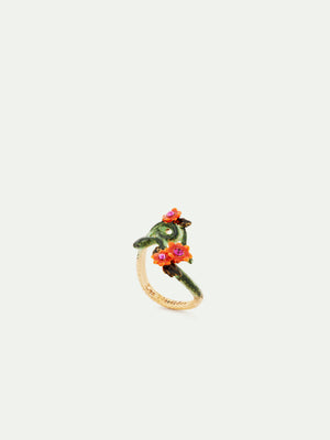 Snake and Orange Flowers Cocktail Ring