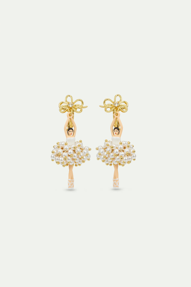 White and Gold Ballerina Clip-On Earrings