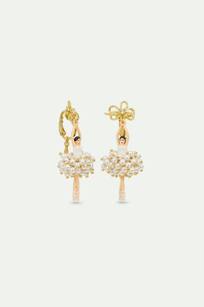 White and Gold Ballerina Clip-On Earrings