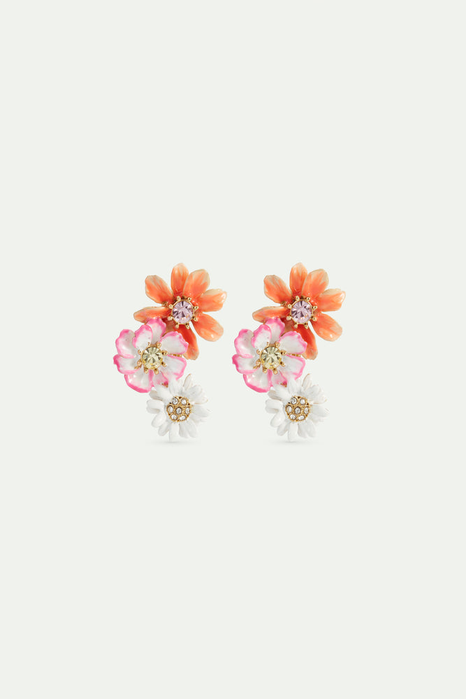 Daisy and Zinnia Flower Clip-On Earrings