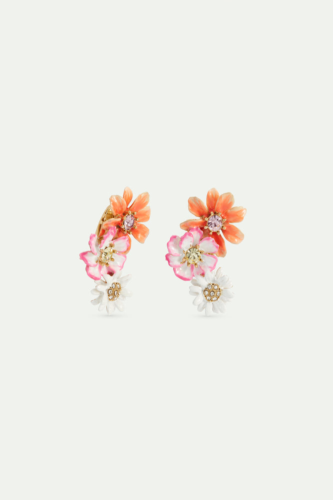 Daisy and Zinnia Flower Clip-On Earrings