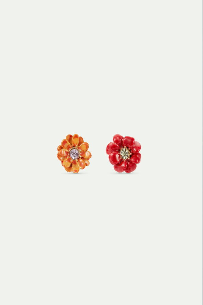 Little Red and Orange Zinnia Flowers Post Earrings