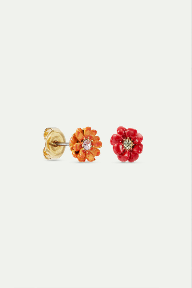 Little Red and Orange Zinnia Flowers Post Earrings