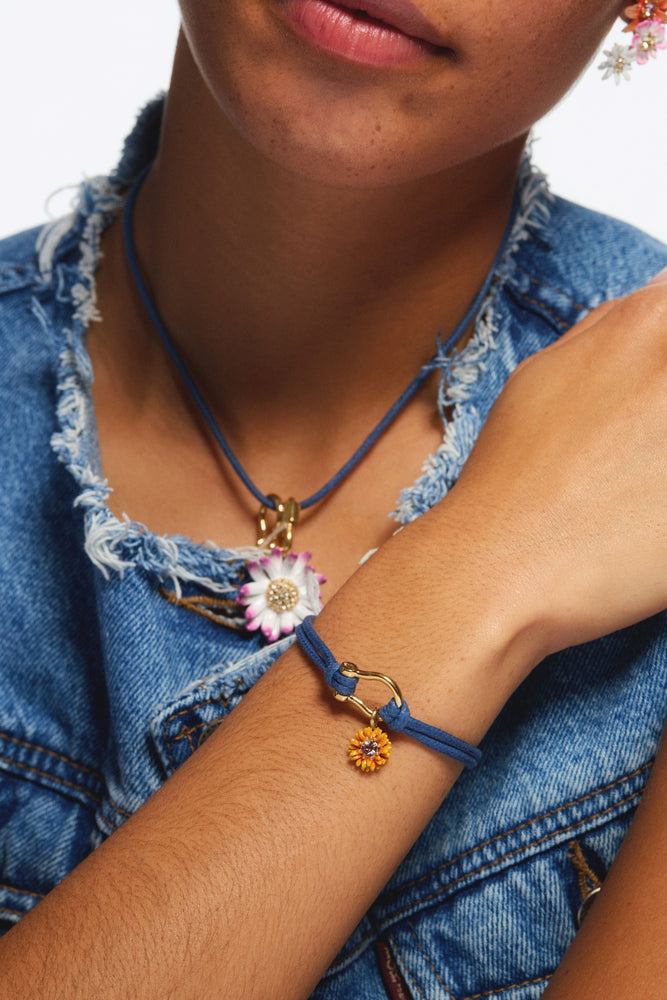 Carabiner and Little Flower Blue Bracelet