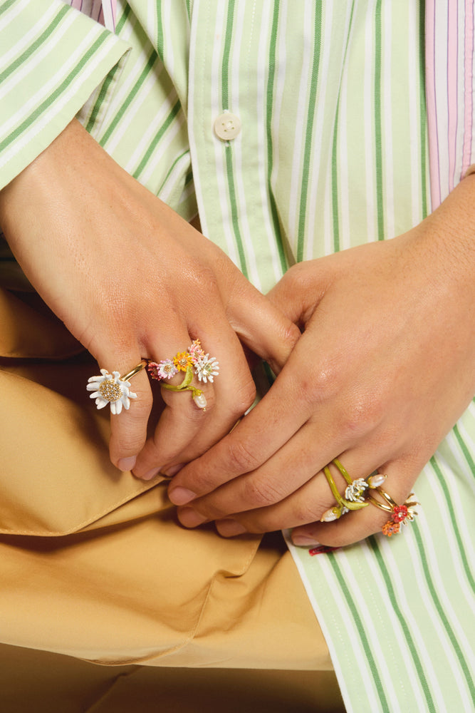 Daisy and Zinnia Crown Adjustable Ring