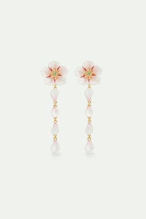 White Cherry Blossom Dangle Post Earrings