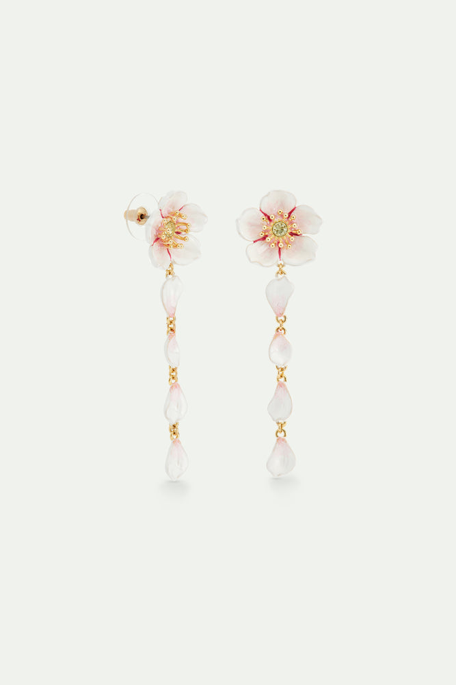 White Cherry Blossom Dangle Post Earrings