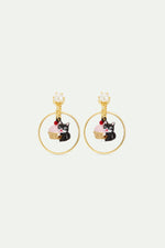 N2 Black Cat and Pastry Dangle Post Hoop Earrings