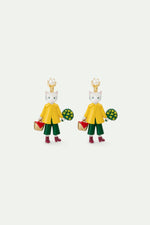 N2 Cat with Yellow Raincoat Dangle Clip-On Earrings